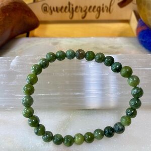 Handmade Green Nephrite Jade Stone of Grace Unisex Gemstone Stretch Bracelet 6mm